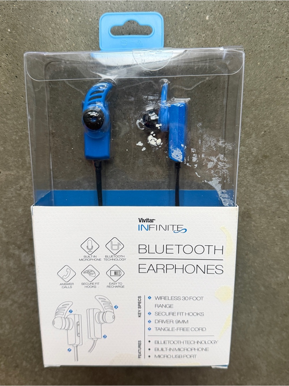 New in box Vivitar INFINITE Blue Black Bluetooth Earphones